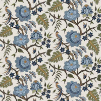 Oak Leaf Chintz Botanical - Blue & Olive wallpaper