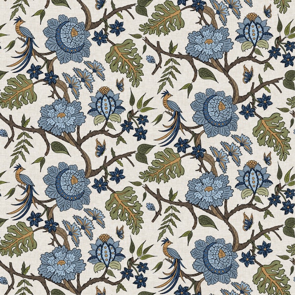 Oak Leaf Chintz Botanical - Blue & Olive