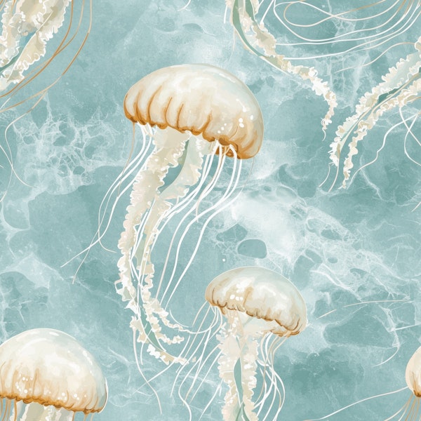 Soft Aqua Jellyfish Garden Pattern