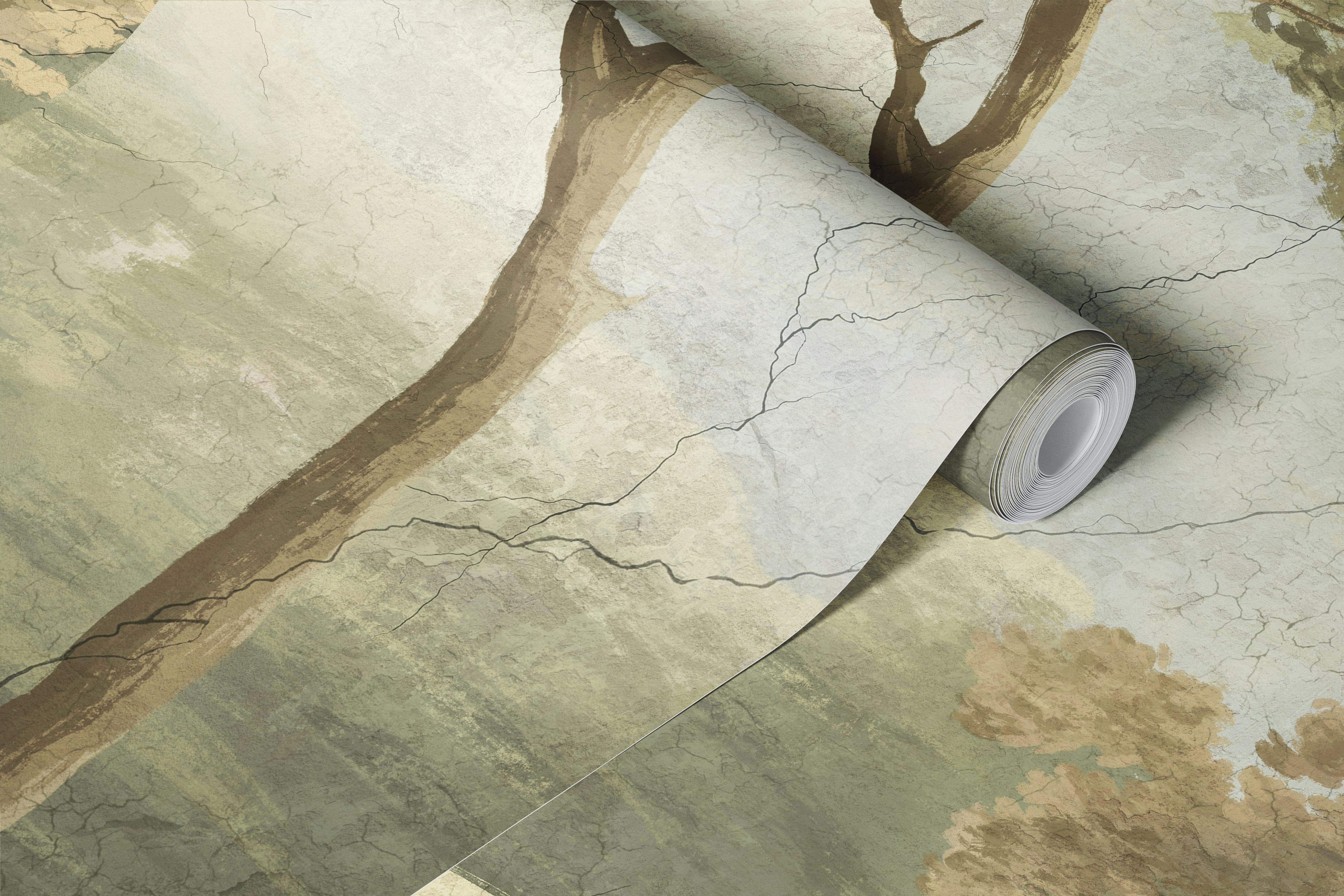 Ancient landscape wallpaper in a room