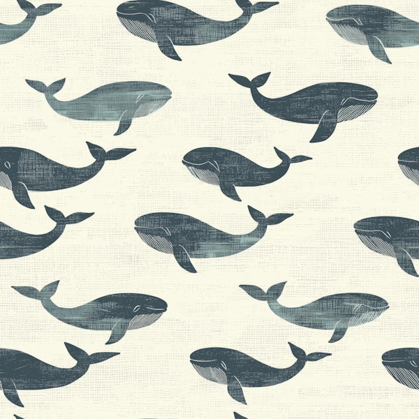 Whale Swim Sketch in Indigo Pattern