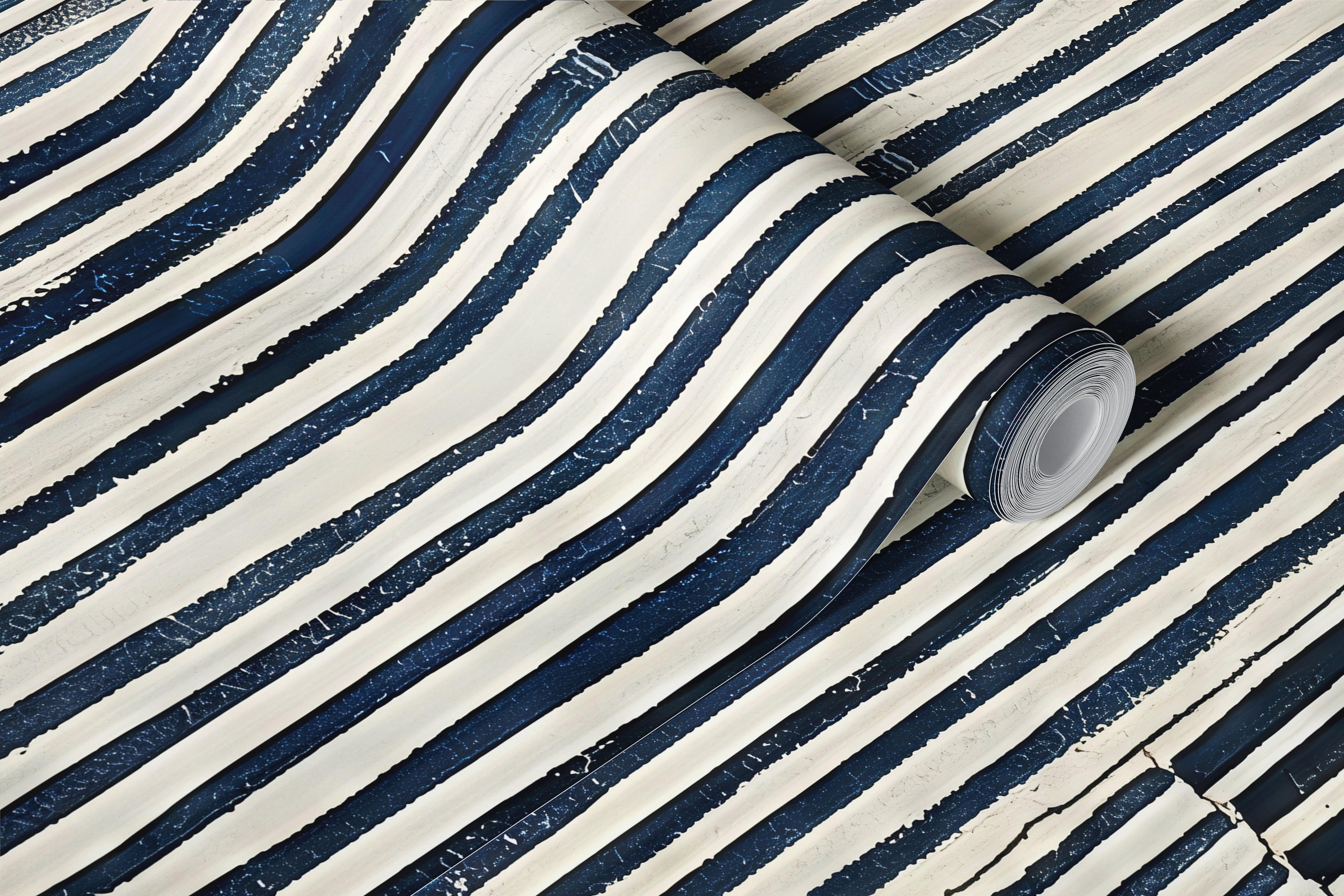 Indigo striped wallpaper in a modern room