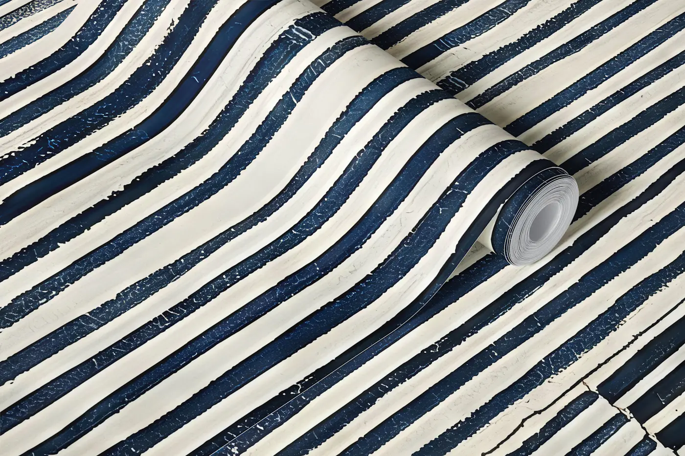 Indigo Stripe Composition wallpaper roll