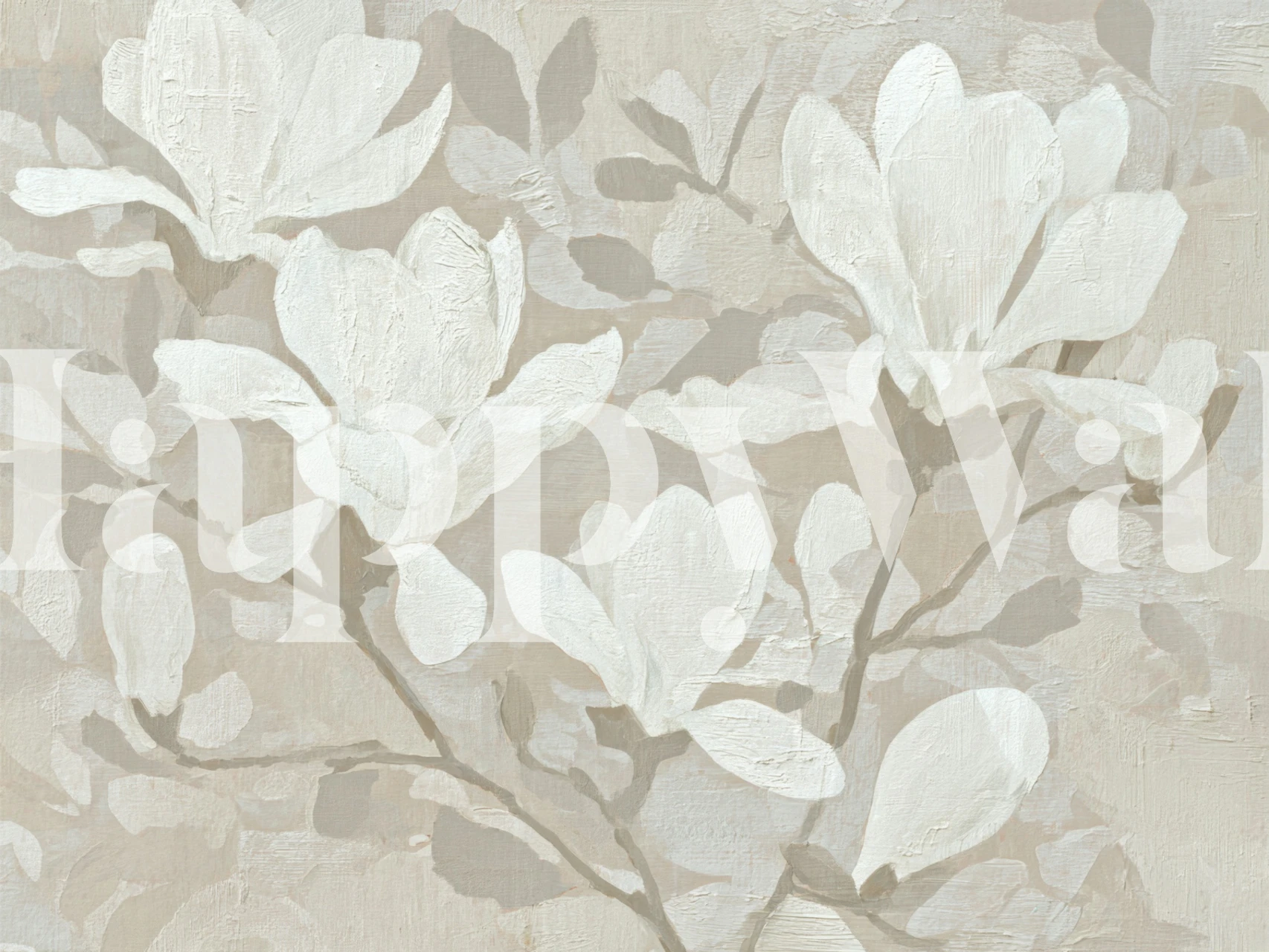 Neutral Magnolia Blossoms behang in een kamer