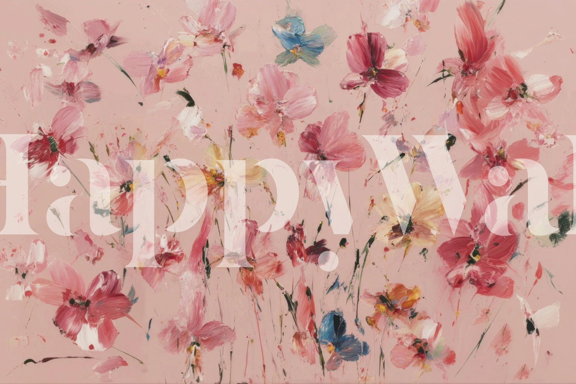 Romantic Pink Bloom Painting Tapete in einem Raum