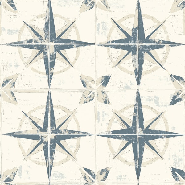 Blue Compass Rose on Cream Pattern