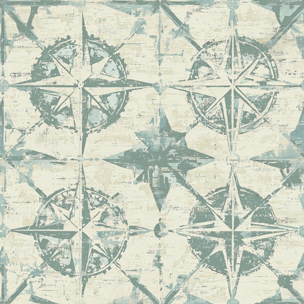 Weathered Compass Rose Teal Pattern