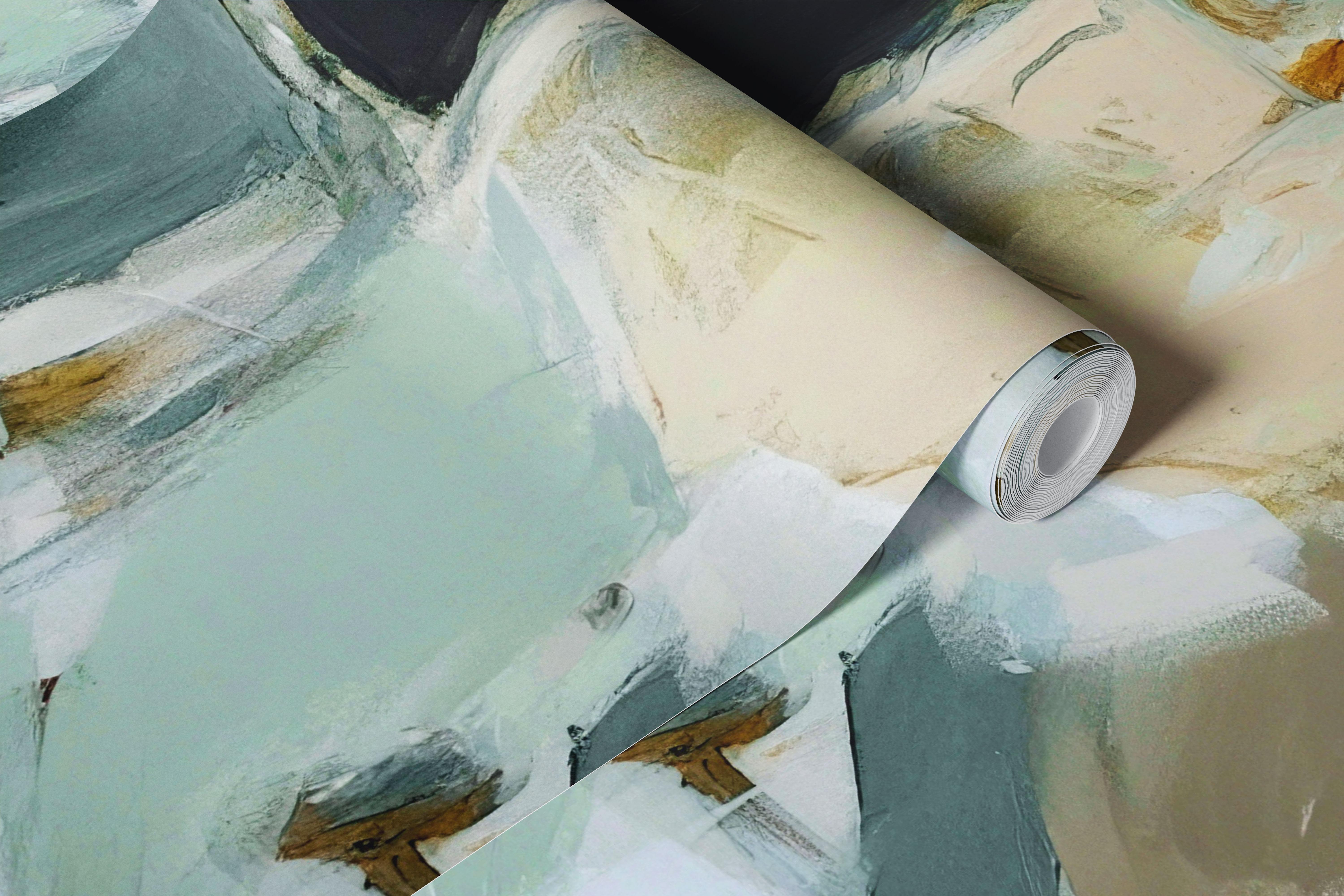 Organic neutral abstract wallpaper in a modern room