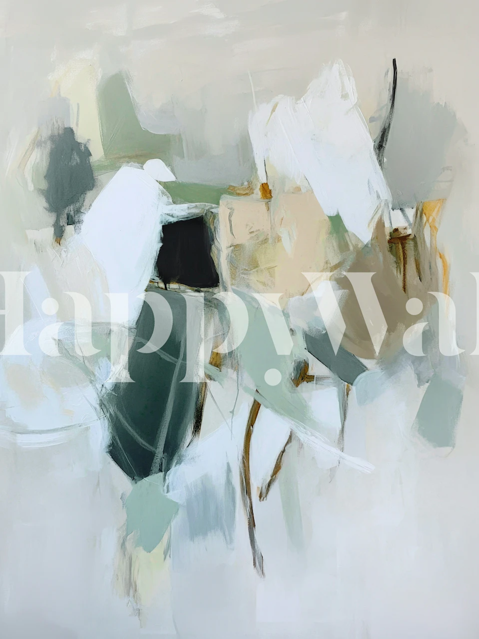Organic neutral abstract shapes wallpaper in a room