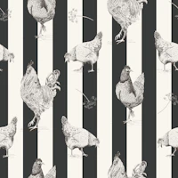 Chickens and vertical stripes - black & white tapet