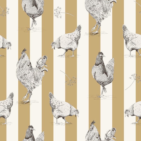 Chickens and vertical stripes - mustard