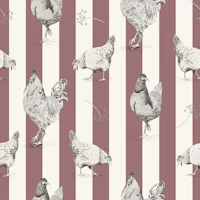Chickens and vertical stripes - muted red tapet