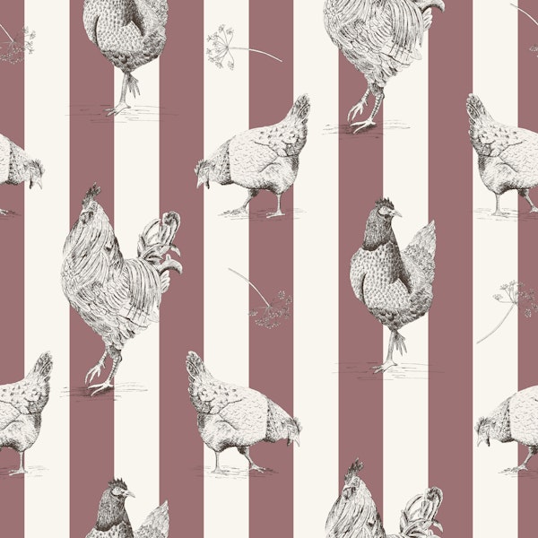Chickens and vertical stripes - muted red