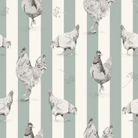Chickens and vertical stripes - sage green tapet