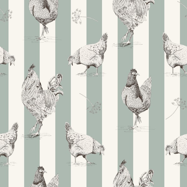 Chickens and vertical stripes - sage green