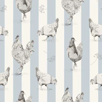 Chickens and vertical stripes - light blue tapet