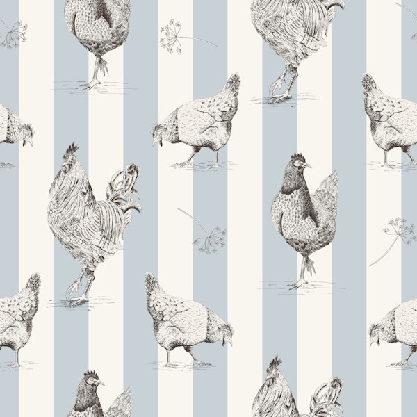 Chickens and vertical stripes - light blue
