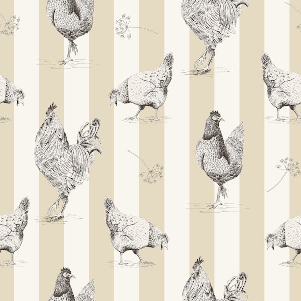 Chickens and vertical stripes - neutral beige