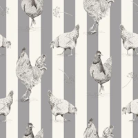 Chickens and vertical stripes - gray & white tapet