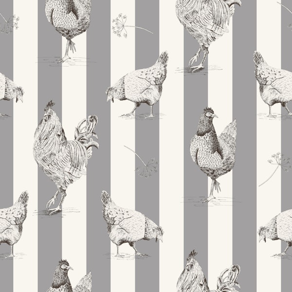 Chickens and vertical stripes - gray & white