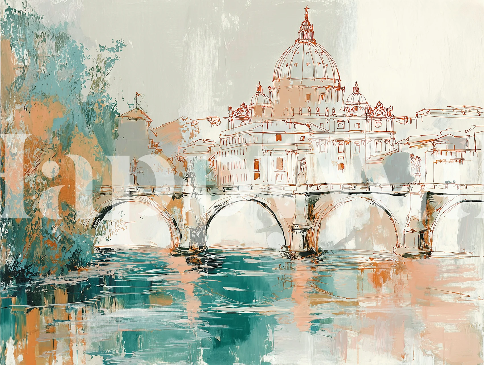 Italian Landmark Line Drawing behang