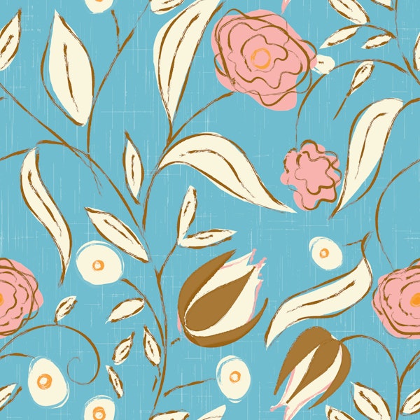 Modern Chintz Floral Sky Blue