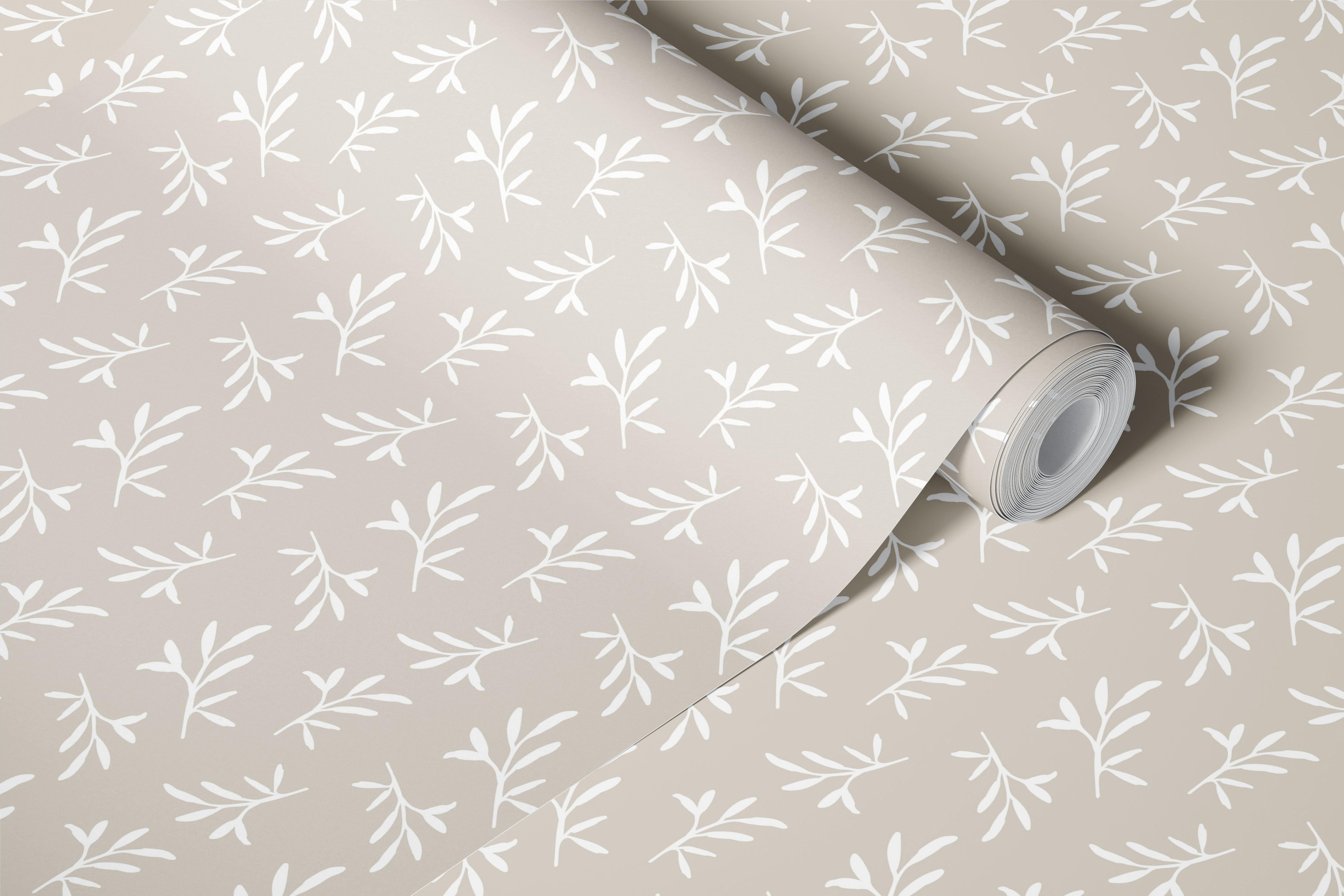 Beige botanical sprigs wallpaper in a room