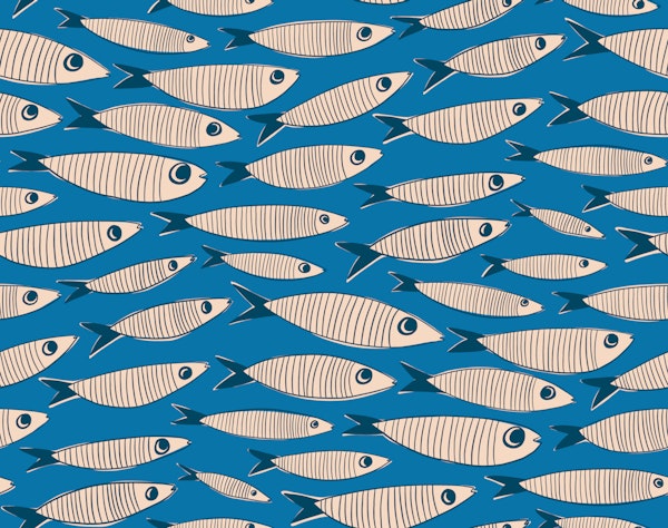Small Sardines Swimming Fish - MidMod Blue