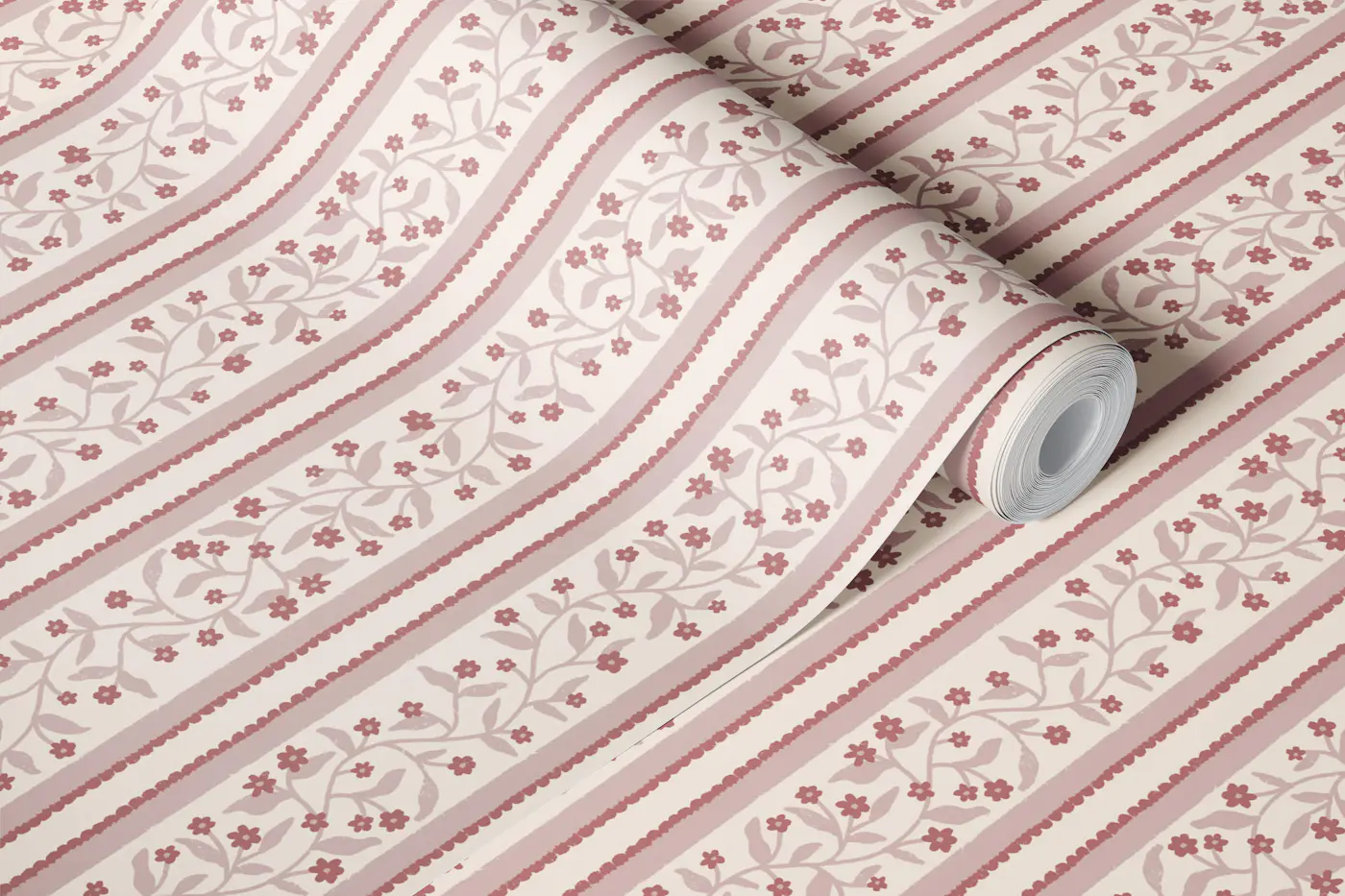 Dusty Pink Cottage Stripes wallpaper roll