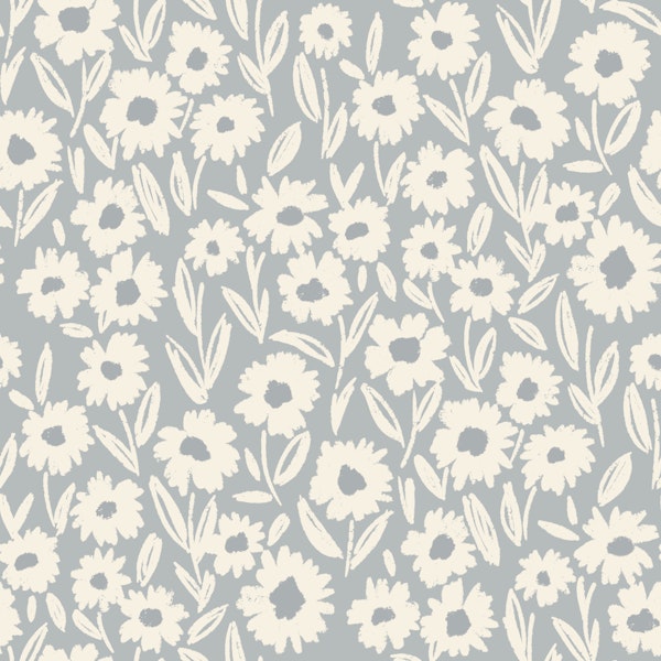 Soft Cream Flowers on Blue Gray