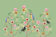 Tropical birds in chinoiserie garden - green