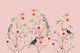 Tropical birds in chinoiserie garden - pink