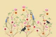 Tropical birds in chinoiserie garden - yellow