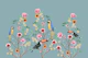 Tropical birds in chinoiserie garden - teal