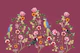 Tropical birds in chinoiserie garden - violet
