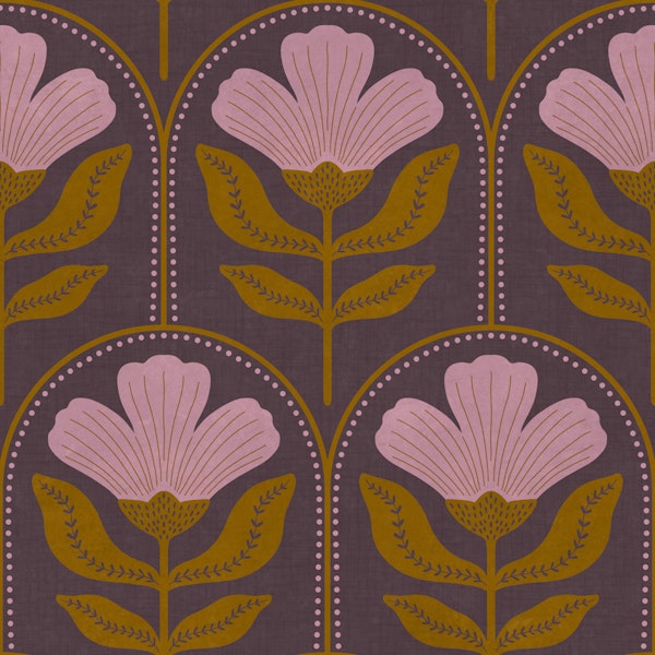 Boho Arched Floral Purple Gold