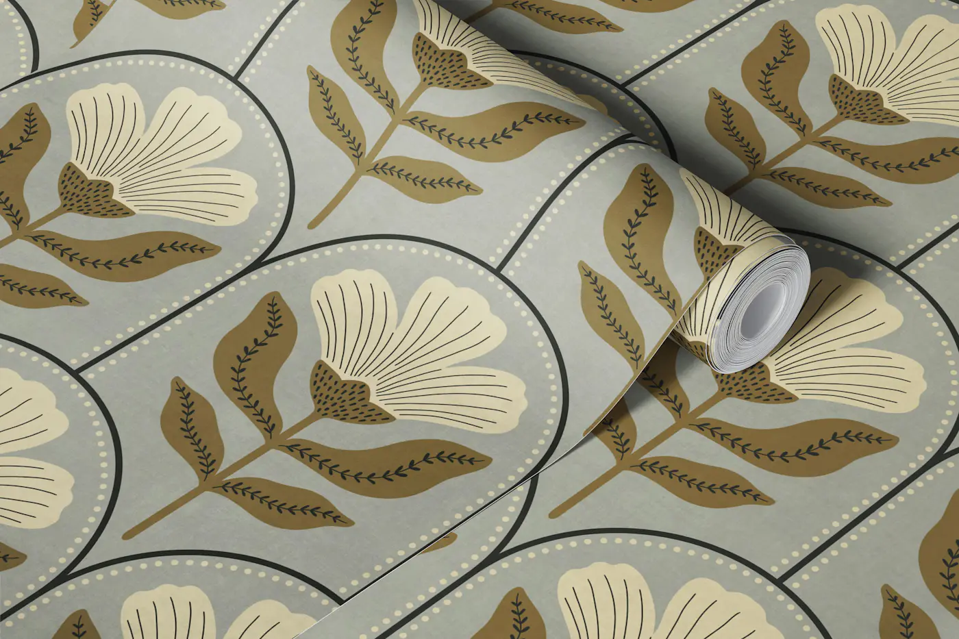 Vintage Folk Garden Gray wallpaper roll