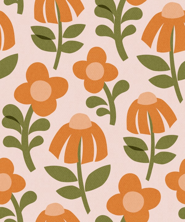 Mid Century Mod Flowers - Orange - medium