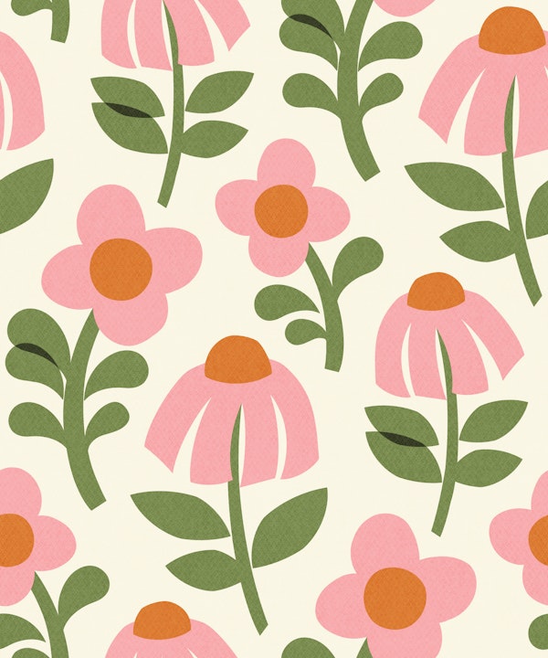 Mid Century Mod Flowers - Pink - medium
