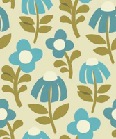 Mid Century Mod Flowers - Teal Blue - medium tapete