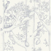Squirrels in Oak Trees Line Art wallpaper