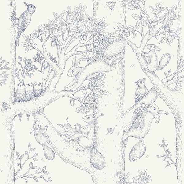 Squirrels in Oak Trees Line Art