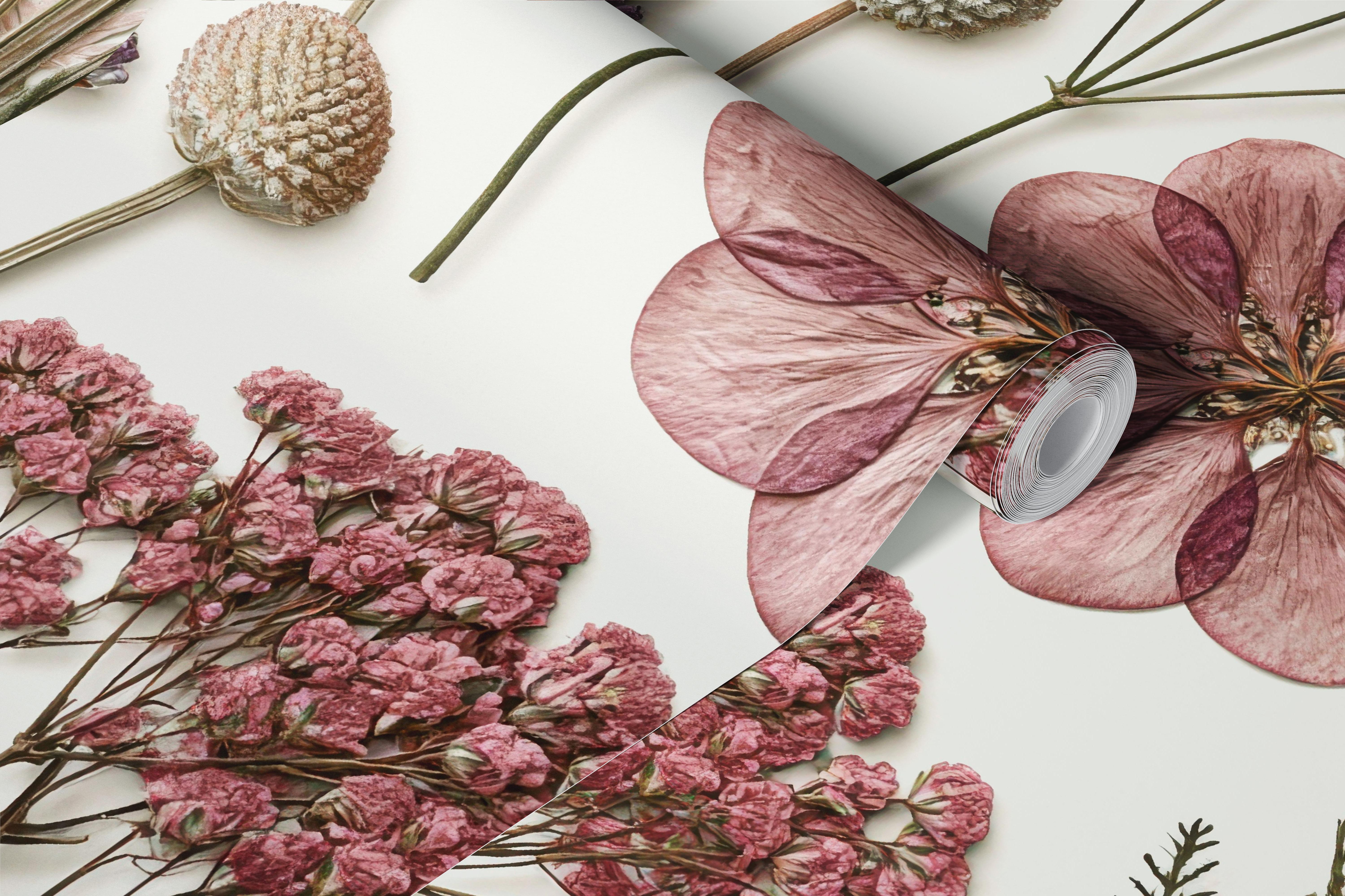 papier peint botanique dans une pièce avec fleurs sauvages fanées