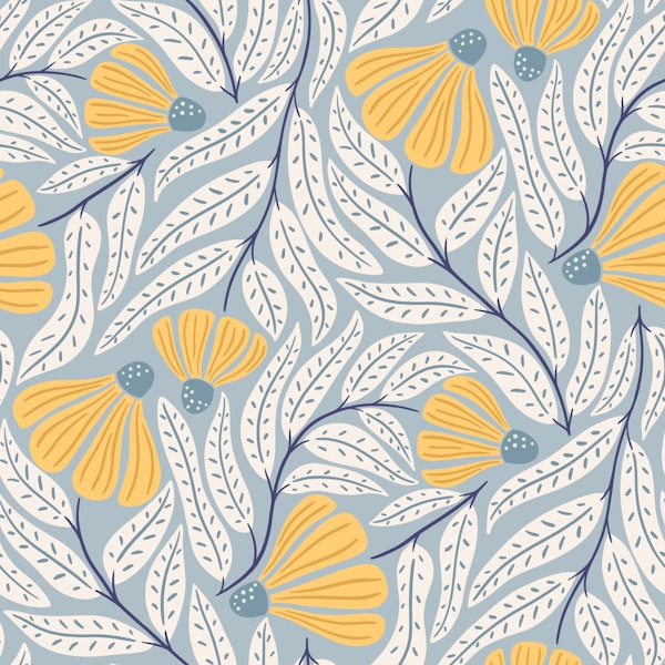 Dancing Daisies on Blue