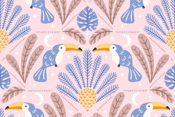 Modern Tucan Damask Pink