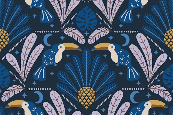 Modern Tucan Damask Midnight Blue