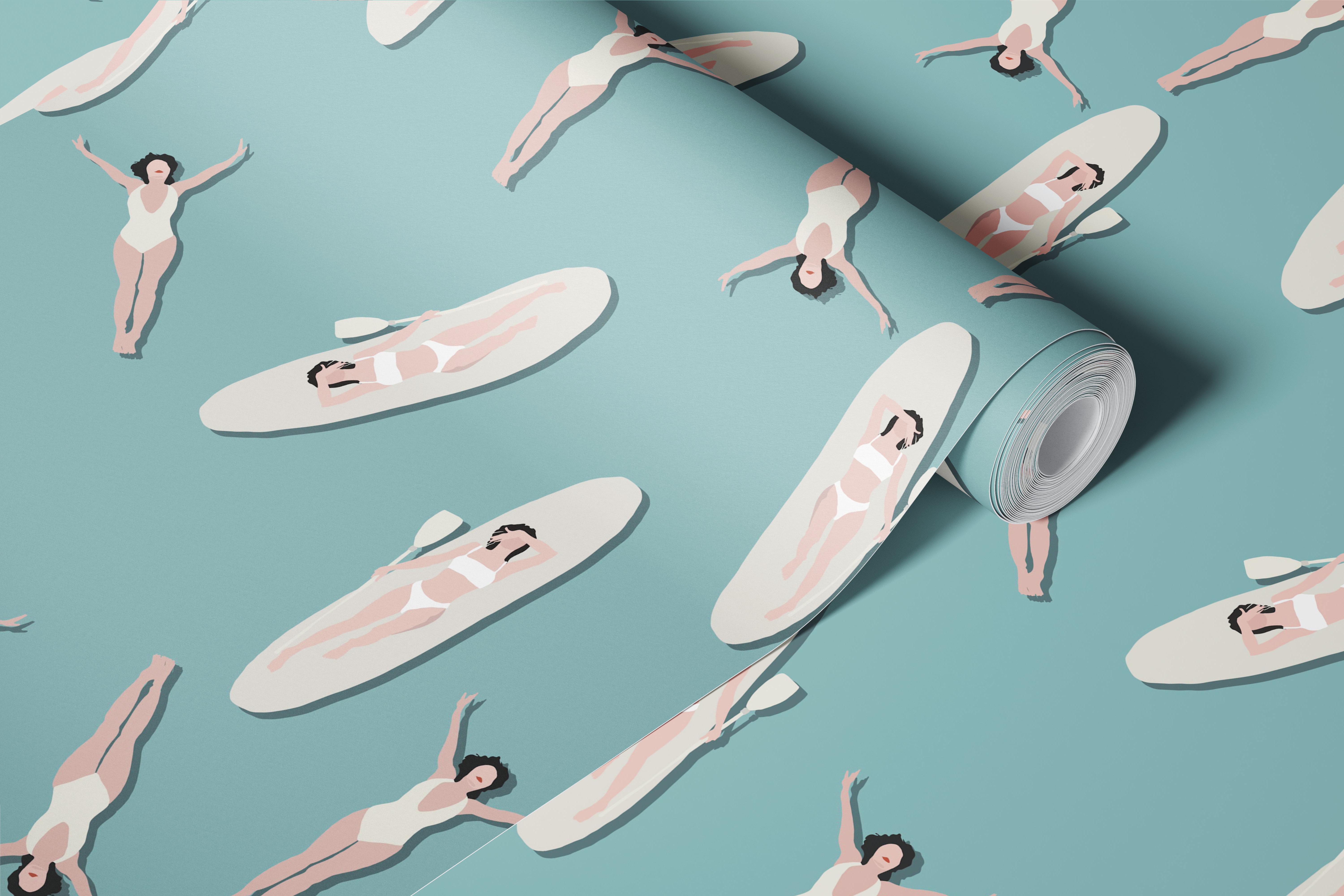 Minimal pool swimmers wallpaper in a room