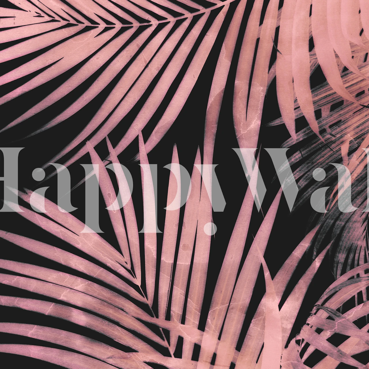 Tropische palmbladeren in roze en zwart gestileerd wallpaper