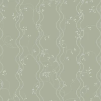Scandi Botanical Wave Stripes - Sage Green wallpaper