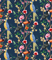Tropical chinoiserie garden - navy wallpaper
